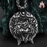 ヴァイキングヴィンテージ風 ウルフヘッドルーン チタン鋼ペンダント｜高級感溢れる個性的メンズネックレス