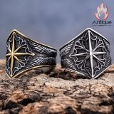 北欧風ヴァイキング八芒星チタンリング｜個性的なファッショナブルアクセサリー