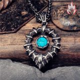 レトロ フレイムハート ブルーストーン チタン鋼ペンダントネックレス