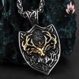ヴィンテージヴィキング鹿角紋章 チタン鋼ネックレス メンズ 欧米風高級感アクセサリー シールドペンダント