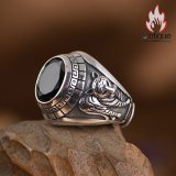 個性派必見！青龍白虎彫刻 ブラックオニキス S925 メンズオープンリング