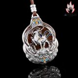 S999 シルバー 九色鹿 焼藍ペンダントネックレス レディース 個性的ヴィンテージデザイン 伝統工芸 お守りジュエリー