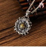 S925 純銀 メンズネックレス 両面デザイン 星芒航海コンパス サンフラワー ヴィンテージ風 個性的ニッチデザイン シルバーアクセサリー