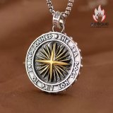 S925 シルバー 星 & 太陽トライデント ヴィンテージペンダント メンズ ゴールド調 シンプルデザイン