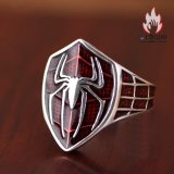 S925 シルバー スパイダーシールド オープンリング ヒップホップパンク風 メンズアクセサリー