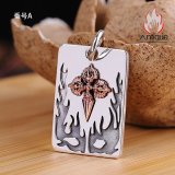 S925 シルバー 精巧な金剛杵降魔杵プレートペンダント メンズネックレス シンプルヴィンテージ風