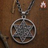S925 シルバー製 六字真言彫刻 ヘキサグラムペンダント ヴィンテージ風ゴシックネックレス 男女共用