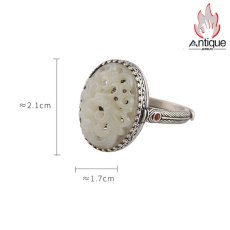 画像10: Antique Jewelry S925 シルバー製 レトロ牡丹花 透かし彫りモチーフ 和田玉組み込み レディースオープンリング サイズ調整可能 和風アクセサリー (10)