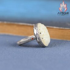 画像5: Antique Jewelry S925 シルバー製 レトロ牡丹花 透かし彫りモチーフ 和田玉組み込み レディースオープンリング サイズ調整可能 和風アクセサリー (5)