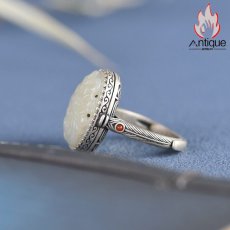 画像6: Antique Jewelry S925 シルバー製 レトロ牡丹花 透かし彫りモチーフ 和田玉組み込み レディースオープンリング サイズ調整可能 和風アクセサリー (6)