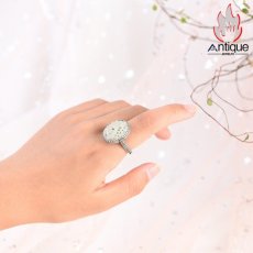 画像8: Antique Jewelry S925 シルバー製 レトロ牡丹花 透かし彫りモチーフ 和田玉組み込み レディースオープンリング サイズ調整可能 和風アクセサリー (8)