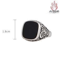 画像10: Antique Jewelry S925 シルバー ヴィンテージ加工 唐草紋 スクエア 黒瑪瑙埋め込み オープンリング メンズ シンプル個性派 (10)