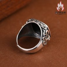 画像9: Antique Jewelry S925 シルバー ヴィンテージ加工 唐草紋 スクエア 黒瑪瑙埋め込み オープンリング メンズ シンプル個性派 (9)