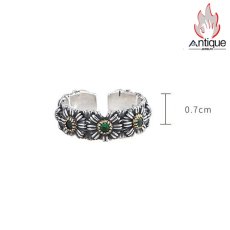 画像10: Antique Jewelry S925 シルバー ヴィンテージ加工 デイジー花モチーフ オープンリング ユニセックス 軽高級感 個性派デザイン (10)