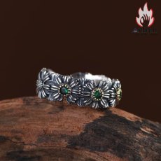 画像4: Antique Jewelry S925 シルバー ヴィンテージ加工 デイジー花モチーフ オープンリング ユニセックス 軽高級感 個性派デザイン (4)