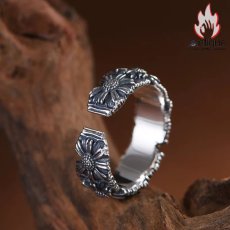 画像5: Antique Jewelry S925 シルバー ヴィンテージ加工 デイジー花モチーフ オープンリング ユニセックス 軽高級感 個性派デザイン (5)