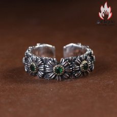 画像6: Antique Jewelry S925 シルバー ヴィンテージ加工 デイジー花モチーフ オープンリング ユニセックス 軽高級感 個性派デザイン (6)
