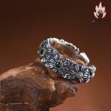 画像7: Antique Jewelry S925 シルバー ヴィンテージ加工 デイジー花モチーフ オープンリング ユニセックス 軽高級感 個性派デザイン (7)