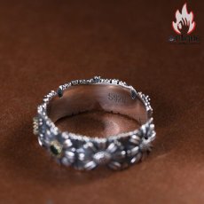 画像8: Antique Jewelry S925 シルバー ヴィンテージ加工 デイジー花モチーフ オープンリング ユニセックス 軽高級感 個性派デザイン (8)
