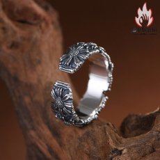 画像9: Antique Jewelry S925 シルバー ヴィンテージ加工 デイジー花モチーフ オープンリング ユニセックス 軽高級感 個性派デザイン (9)