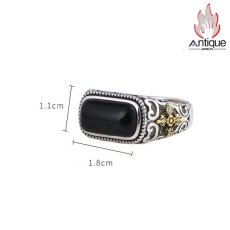 画像9: Antique Jewelry S925 シルバー ヴィンテージ加工 クロス唐草紋 黒オニキス埋め込み メンズリング 個性派デザイン (9)