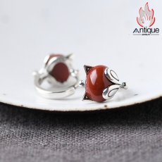画像2: Antique Jewelry S925 シルバー レトロファッション キツネモチーフ ピアス 南紅瑪瑙 レディース 上品 デザインアクセサリー (2)