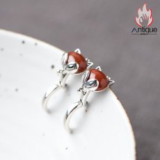 画像4: Antique Jewelry S925 シルバー レトロファッション キツネモチーフ ピアス 南紅瑪瑙 レディース 上品 デザインアクセサリー (4)