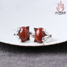 画像3: Antique Jewelry S925 シルバー レトロファッション キツネモチーフ ピアス 南紅瑪瑙 レディース 上品 デザインアクセサリー (3)