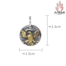画像9: Antique Jewelry S925 シルバー製 ヴィンテージ仕上げ パンク・ヒップホップスタイル 金色イーグル彫刻 ラウンドプレートペンダント ユニセックスファッション (9)
