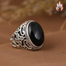 画像3: Antique Jewelry S925 シルバー ヴィンテージ加工 六字真言 黒オニキス リング メンズ 個性派デザイン (3)