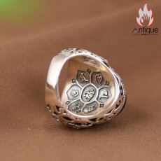 画像4: Antique Jewelry S925 シルバー ヴィンテージ加工 六字真言 黒オニキス リング メンズ 個性派デザイン (4)