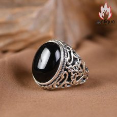 画像5: Antique Jewelry S925 シルバー ヴィンテージ加工 六字真言 黒オニキス リング メンズ 個性派デザイン (5)