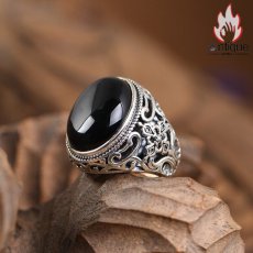 画像6: Antique Jewelry S925 シルバー ヴィンテージ加工 六字真言 黒オニキス リング メンズ 個性派デザイン (6)