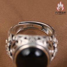 画像9: Antique Jewelry S925 シルバー ヴィンテージ加工 六字真言 黒オニキス リング メンズ 個性派デザイン (9)