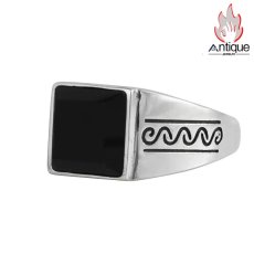 画像1: Antique Jewelry S925 シルバー ヴィンテージ個性デザイン スクエア黒オニキス埋め込み メンズリング シンプルファッション (1)