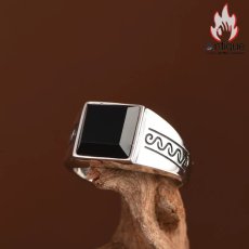 画像5: Antique Jewelry S925 シルバー ヴィンテージ個性デザイン スクエア黒オニキス埋め込み メンズリング シンプルファッション (5)