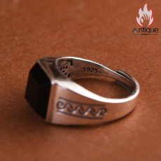 画像8: Antique Jewelry S925 シルバー ヴィンテージ個性デザイン スクエア黒オニキス埋め込み メンズリング シンプルファッション (8)