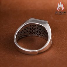 画像9: Antique Jewelry S925 シルバー ヴィンテージ個性デザイン スクエア黒オニキス埋め込み メンズリング シンプルファッション (9)