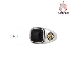 画像10: Antique Jewelry S925 シルバー ヴィンテージ調 金剛杵モチーフ 黒オニキス埋め込み メンズオープンリング 個性派ファッション (10)