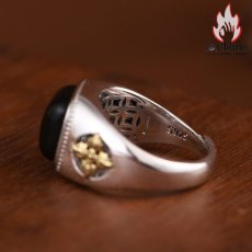 画像8: Antique Jewelry S925 シルバー ヴィンテージ調 金剛杵モチーフ 黒オニキス埋め込み メンズオープンリング 個性派ファッション (8)