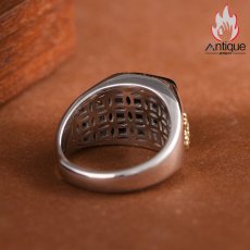 画像9: Antique Jewelry S925 シルバー ヴィンテージ調 金剛杵モチーフ 黒オニキス埋め込み メンズオープンリング 個性派ファッション (9)