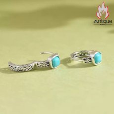 画像5: Antique Jewelry S925 シルバー レトロシンプル ターコイズスクエア 透かし彫りデザイン 小ぶり ピアス・イヤリング レディース (5)