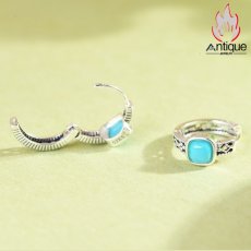 画像7: Antique Jewelry S925 シルバー レトロシンプル ターコイズスクエア 透かし彫りデザイン 小ぶり ピアス・イヤリング レディース (7)