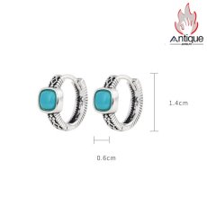 画像8: Antique Jewelry S925 シルバー レトロシンプル ターコイズスクエア 透かし彫りデザイン 小ぶり ピアス・イヤリング レディース (8)