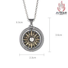 画像10: Antique Jewelry S925 シルバー ヴィンテージ仕上げ サーペント 天体モチーフ 回転式ペンダント メンズ 個性的 ユニークデザイン ネックレス (10)
