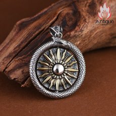 画像9: Antique Jewelry S925 シルバー ヴィンテージ仕上げ サーペント 天体モチーフ 回転式ペンダント メンズ 個性的 ユニークデザイン ネックレス (9)