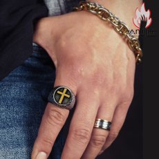 画像12: Antique Jewelry レトロ ローマ 十字架 指輪 メンズ チタン鋼 人差し指 リング 刻字可 アクセサリー (12)
