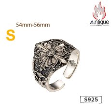 画像2: Antique Jewelry ユーロアメリカンアイリスフラワーシルバーコッパーリング シルバーアクセサリーテールリング 男性用シルバーリング ヴィンテージ 刻印可能 パーソナルシルバーアクセサリー (2)