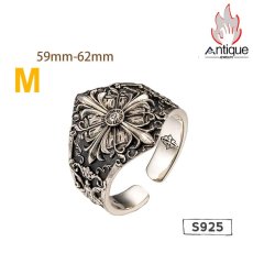 画像3: Antique Jewelry ユーロアメリカンアイリスフラワーシルバーコッパーリング シルバーアクセサリーテールリング 男性用シルバーリング ヴィンテージ 刻印可能 パーソナルシルバーアクセサリー (3)