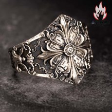 画像8: Antique Jewelry ユーロアメリカンアイリスフラワーシルバーコッパーリング シルバーアクセサリーテールリング 男性用シルバーリング ヴィンテージ 刻印可能 パーソナルシルバーアクセサリー (8)